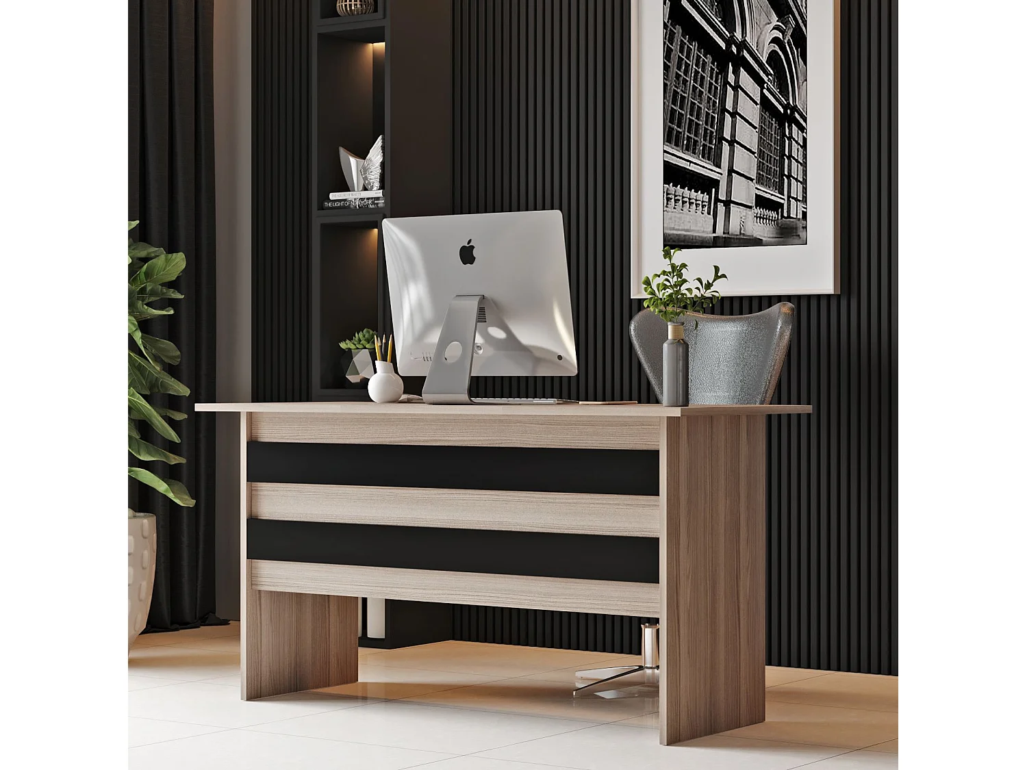 Mesa de Escritório - Venprodin -120 Cm - Carvalho-Preto