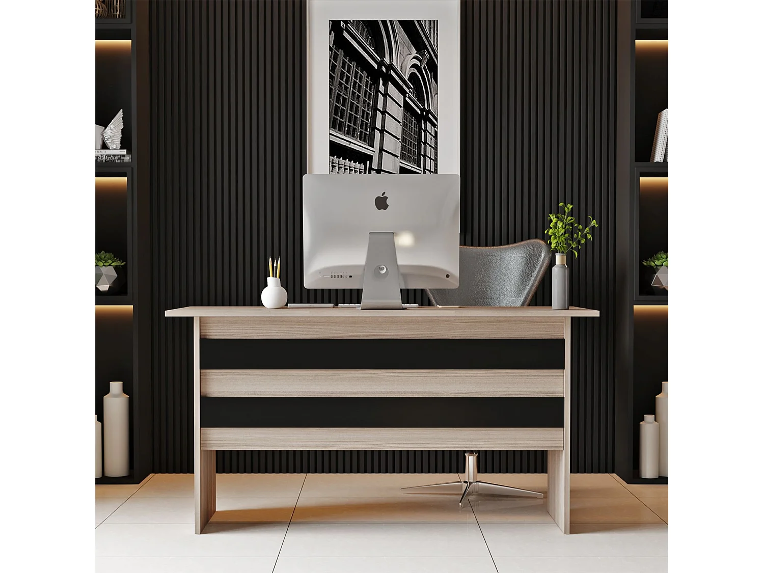 Mesa de Escritório - Venprodin -120 Cm - Carvalho-Preto