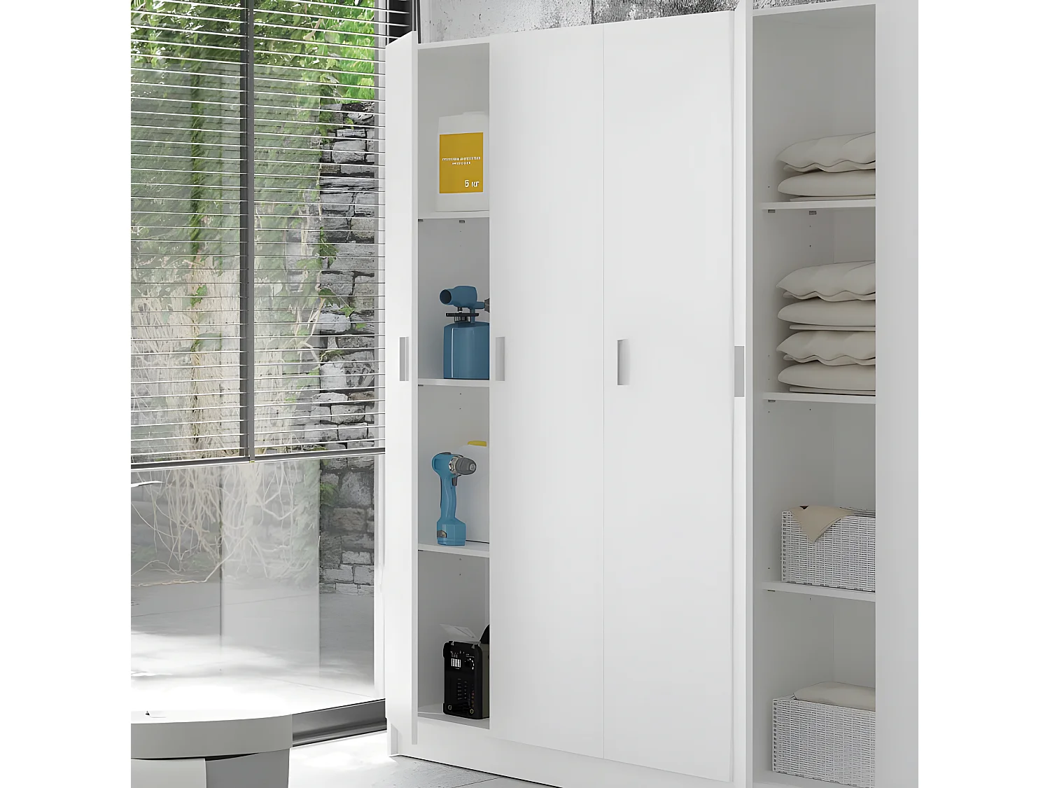 Armoire 1 porte - Blanc - MULA - L 37 x l 37x H 180