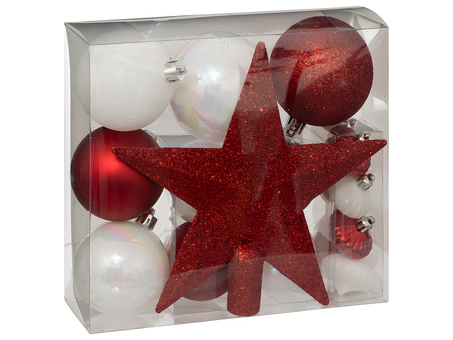Déco de sapin de Noël Kit de 18 pièces Boules et Cimier - Rouge et Blanc