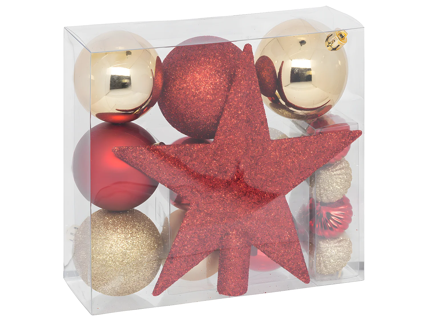 Déco de sapin de Noël Kit de 18 pièces Boules et Cimier - Rouge et Doré