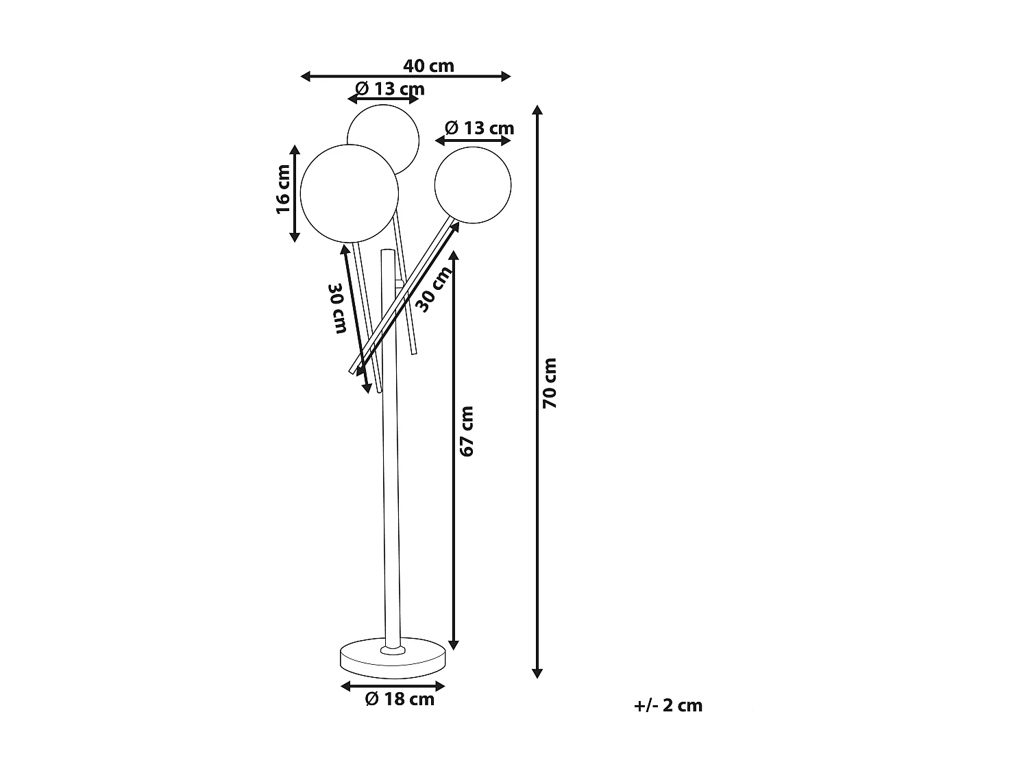 Tischlampe Metall und Glas gold rund mit 3 Schirmen Kugelform 70cm modern Tamesi