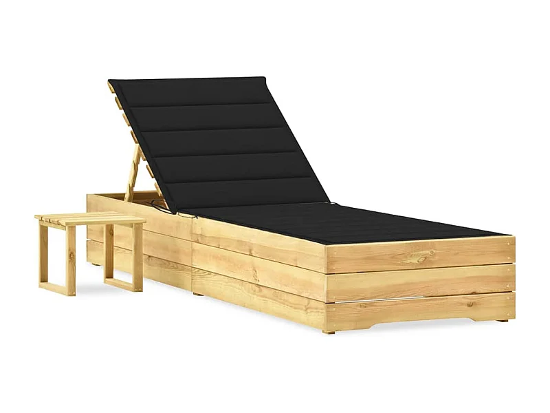 Espreguiçadeira espreguiçadeira jardim cama terraço mobiliário de exterior com mesa e almofada pinho impregnado 02_0012655