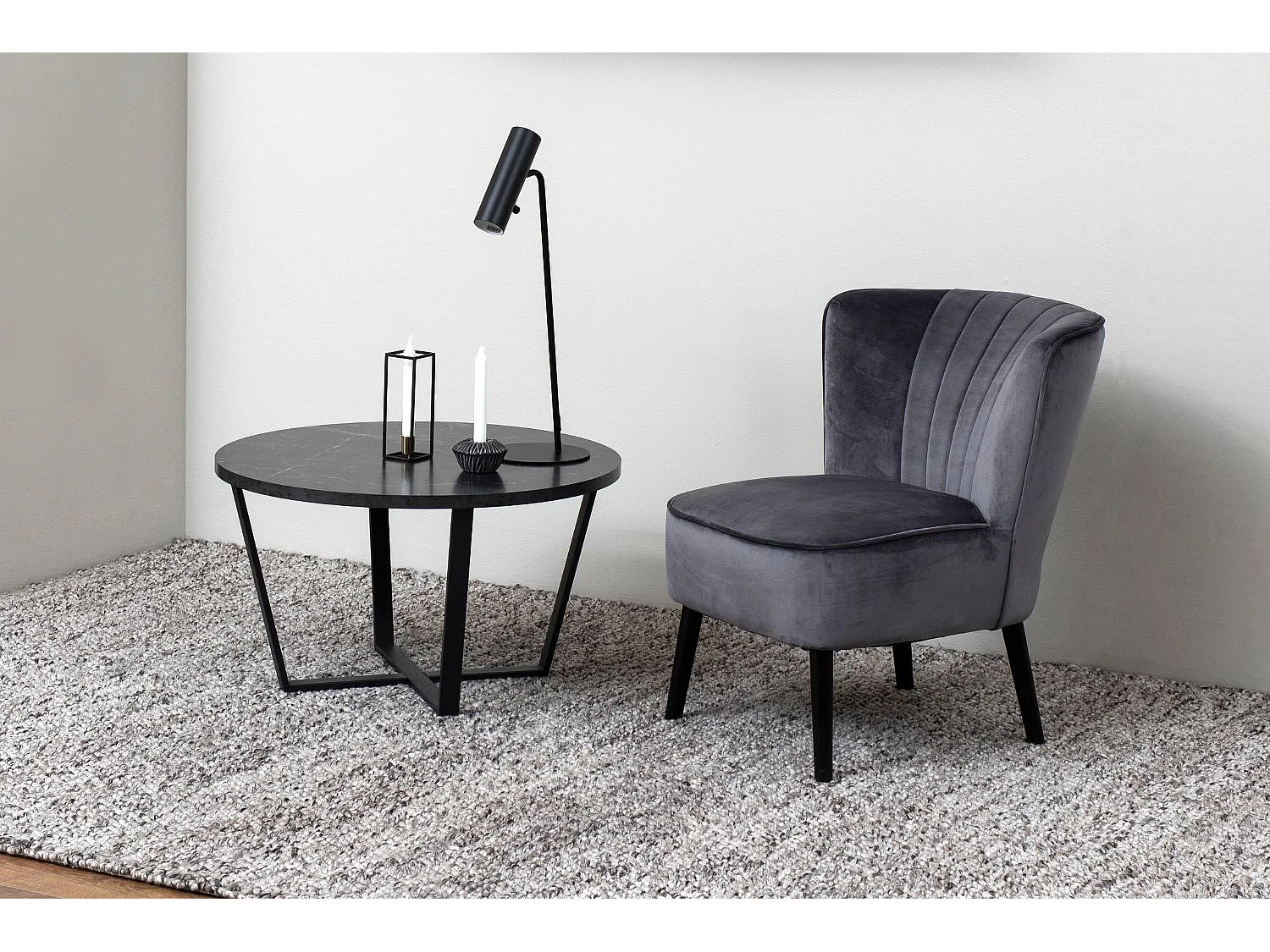 Table basse ronde effet marbre noir HARLEM