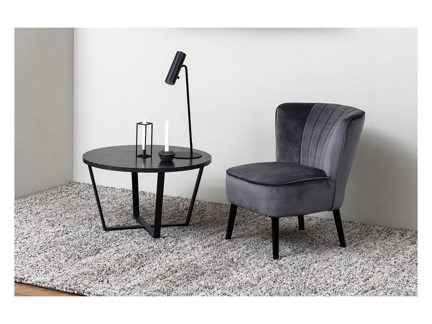 Table basse ronde effet marbre noir HARLEM