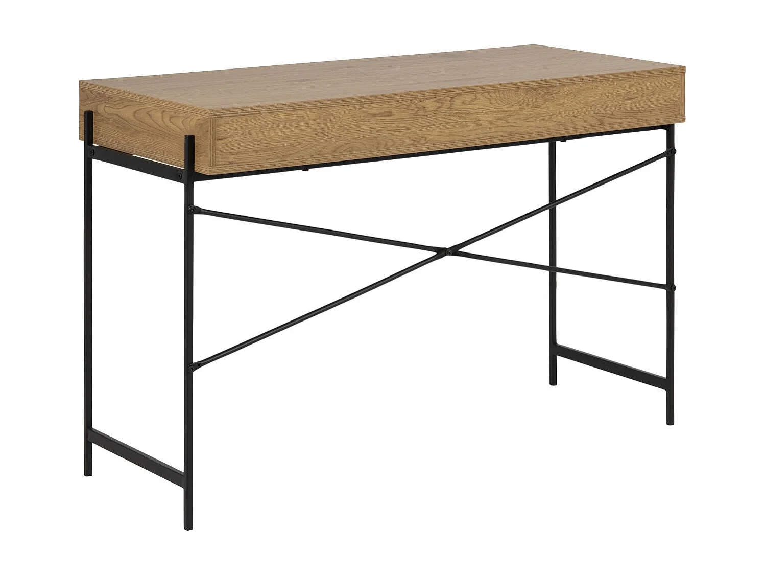 Industrieel bureau met plank en schuifdeuren MUSHU in natuurlijk hout en zwart