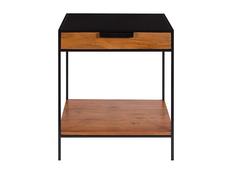 Comodino con 1 cassetto in legno di acacia e metallo - Salama