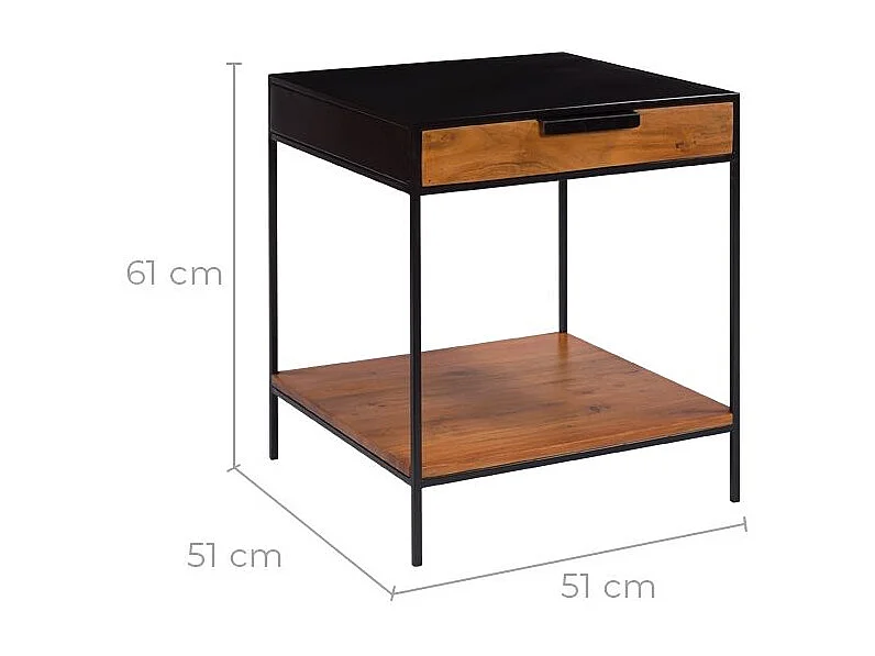 Table de chevet 1 tiroir en bois d'acacia et métal - Salama