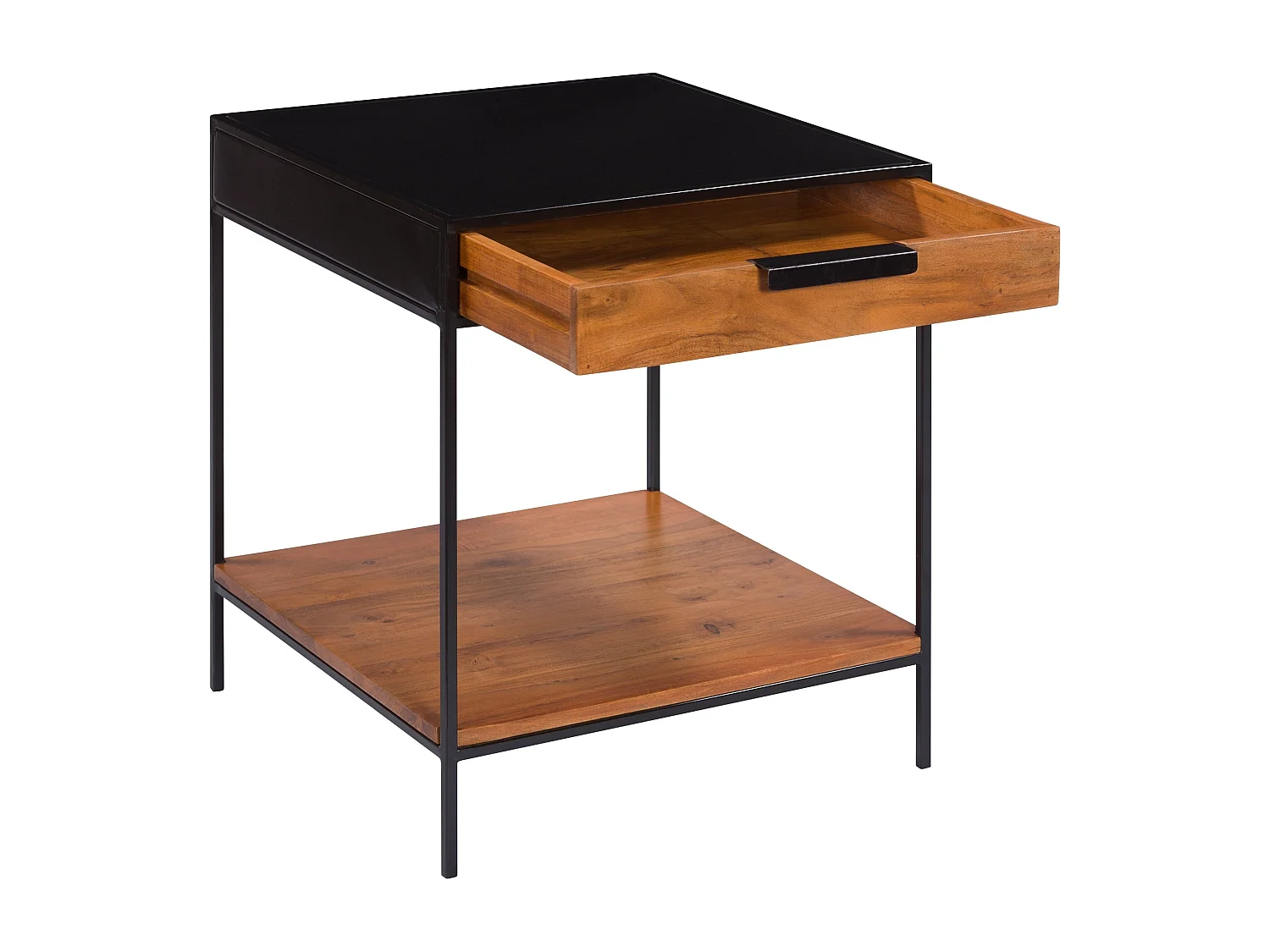 Table de chevet 1 tiroir en bois d'acacia et métal - Salama