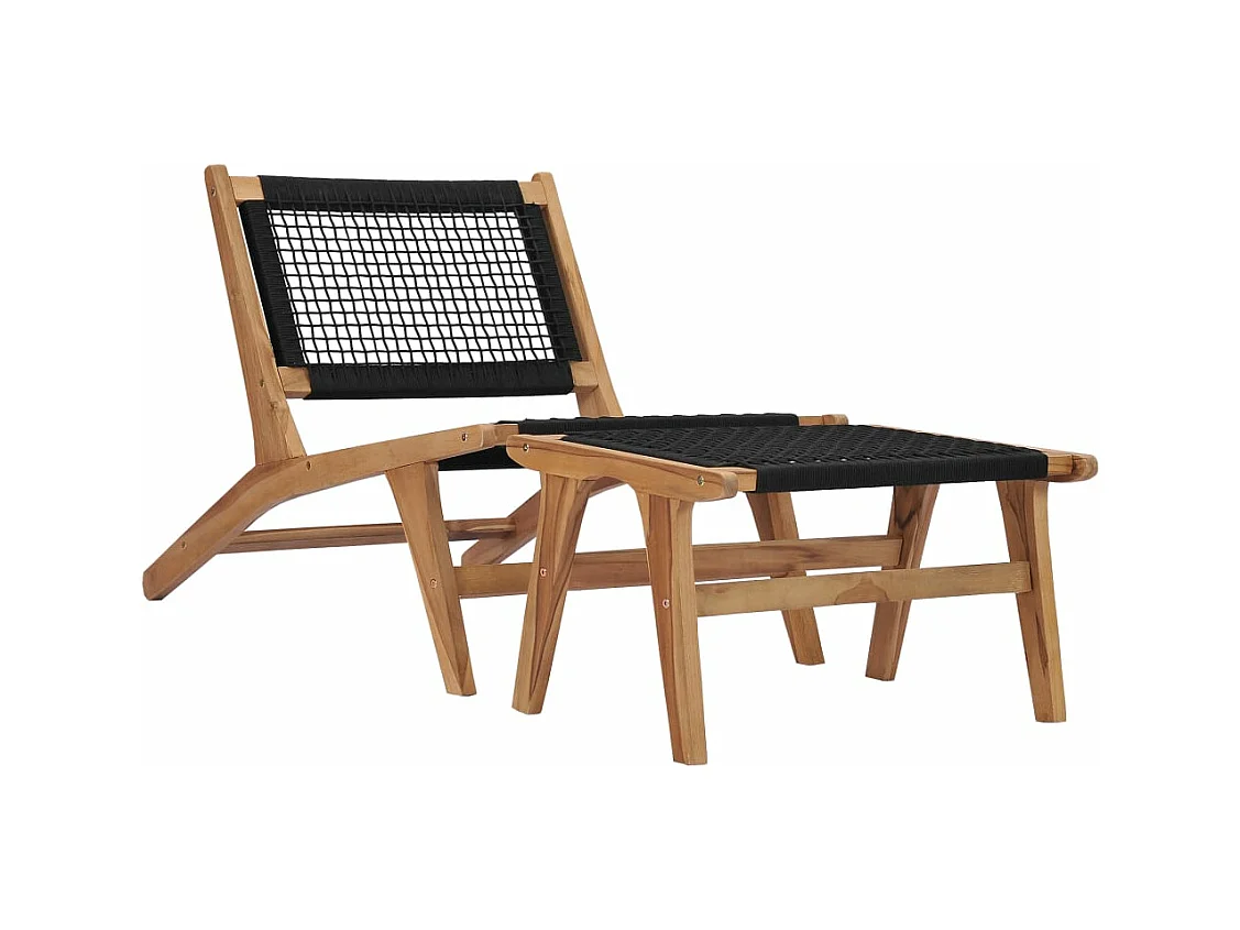 Espreguiçadeira espreguiçadeira espreguiçadeira jardim cama terraço móveis de exterior com apoio para os pés madeira maciça de teca e corda 02_0012571