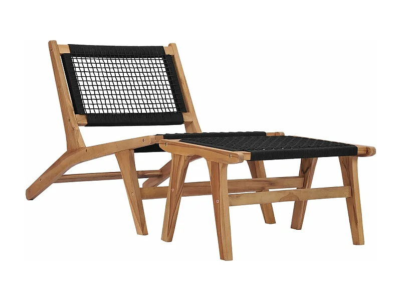 Tumbona tumbona para tomar el sol cama de jardín terraza muebles de exterior con reposapiés de madera maciza de teca y cuerda 02_0012571