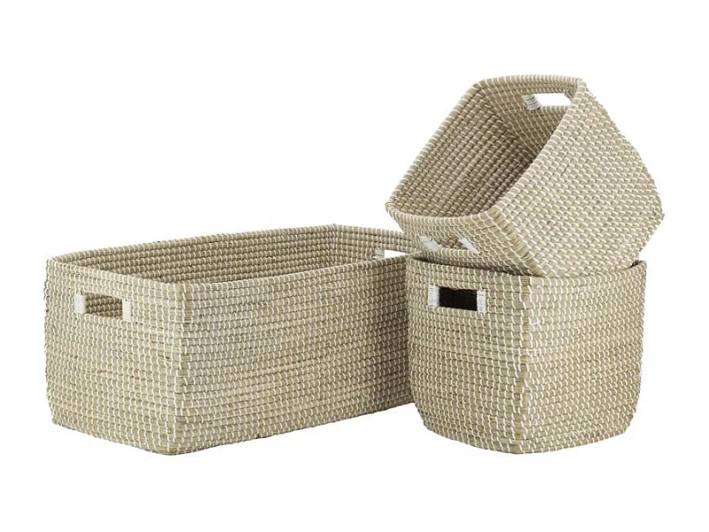 Grandes corbeilles de rangement en jonc