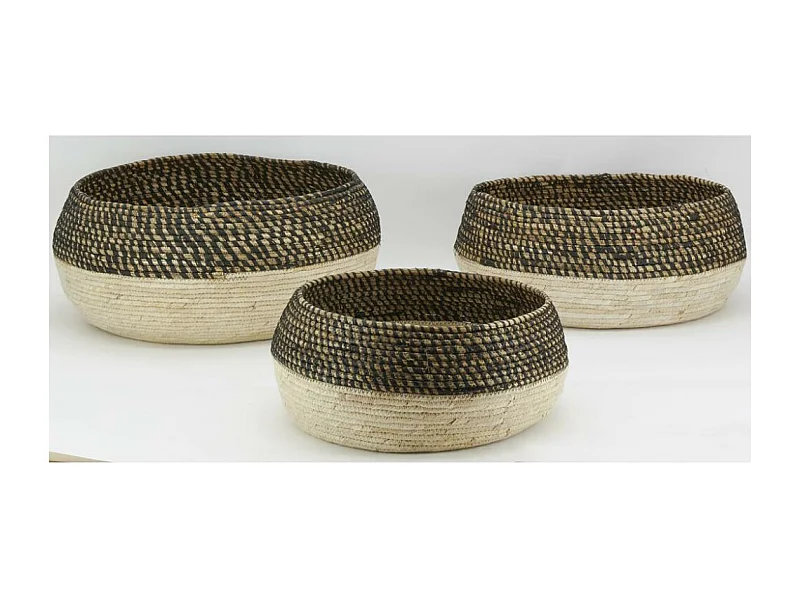 Corbeilles rondes en jonc naturel et teinté