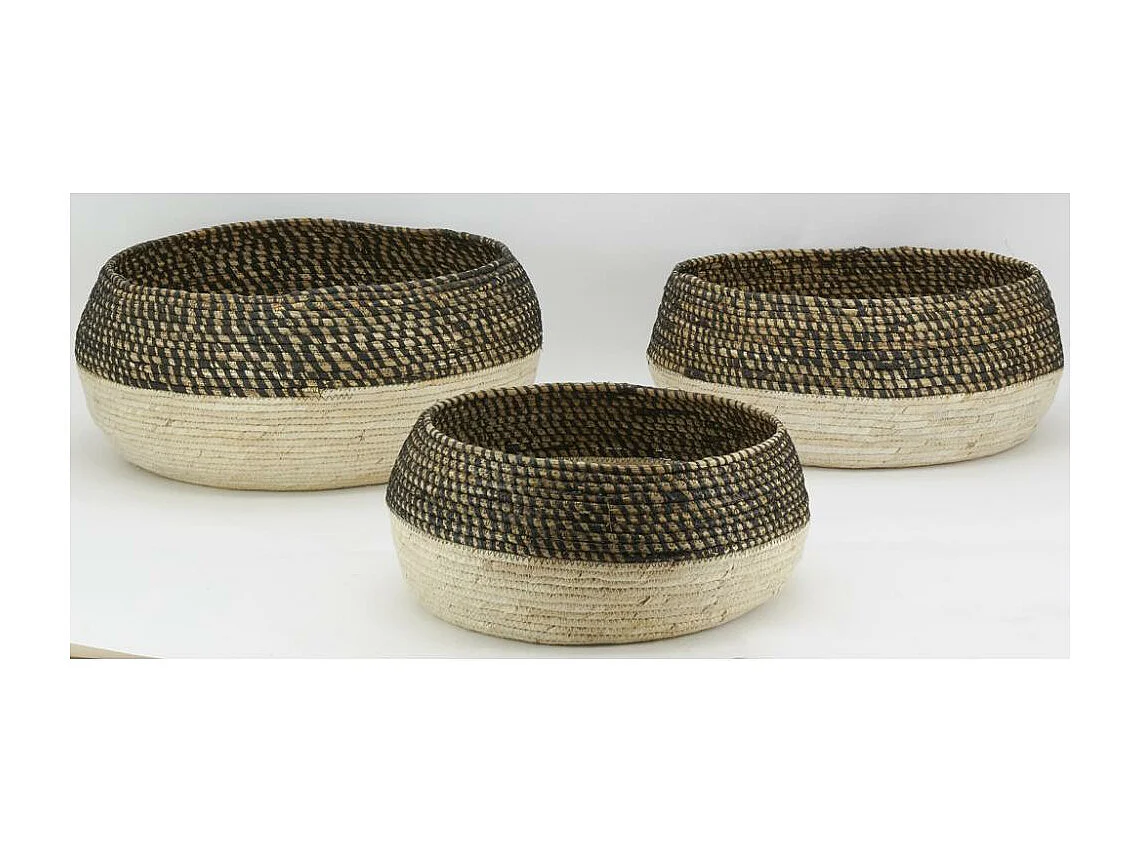 Corbeilles rondes en jonc naturel et teinté
