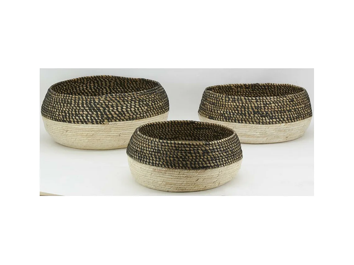 Corbeilles rondes en jonc naturel et teinté