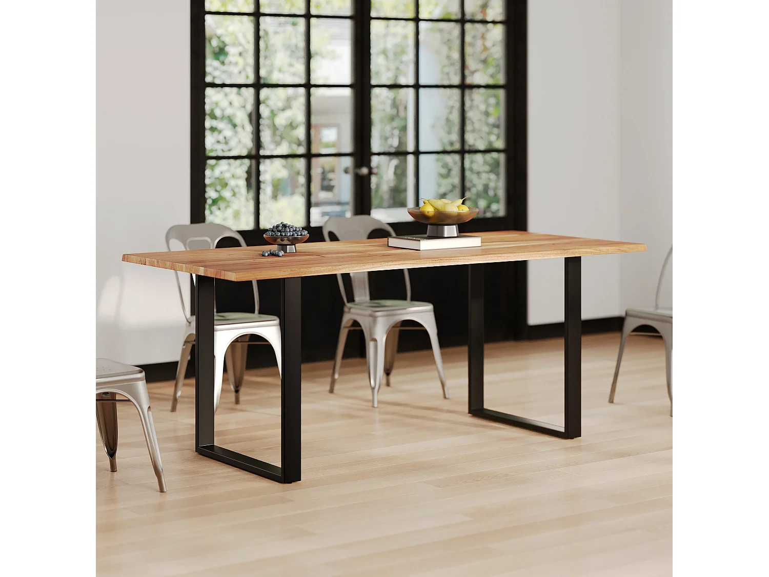 Table rectangulaire 8 personnes en bois d'acacia et métal  200 cm - Joko