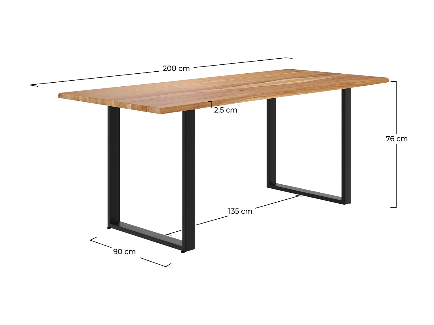 Table rectangulaire 8 personnes en bois d'acacia et métal  200 cm - Joko
