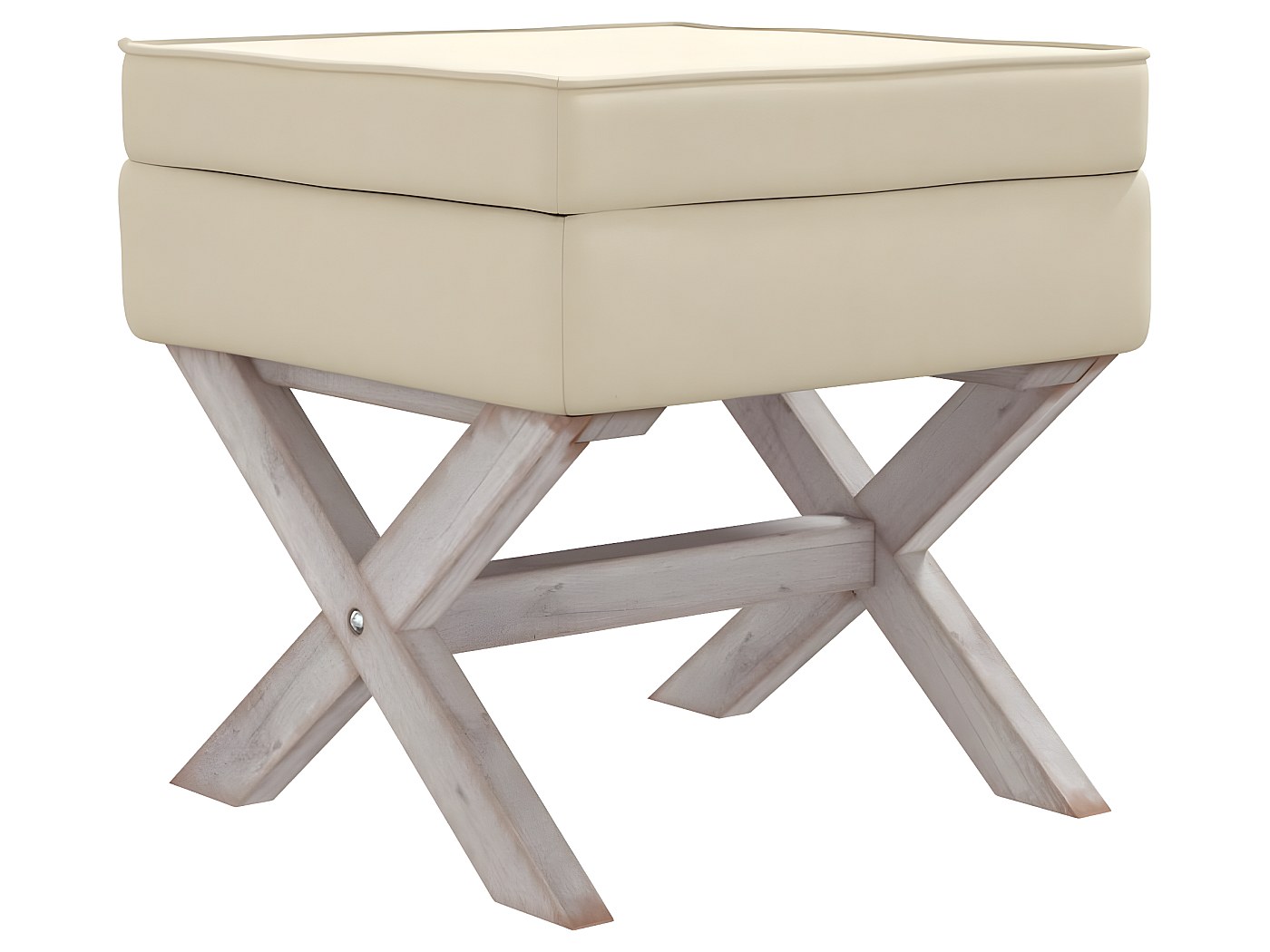 SKM Sgabello Con Contenitore 40 Cm – Rivestito In Tessuto Beige Con Gambe In Legno – Pratico E Salvaspazio
