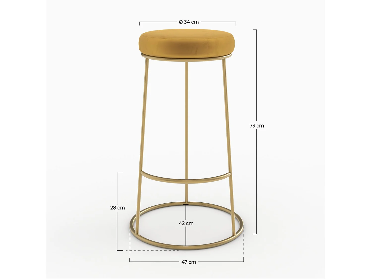 Set di 2 sgabelli da bar in velluto giallo curry H73 cm - Kendal