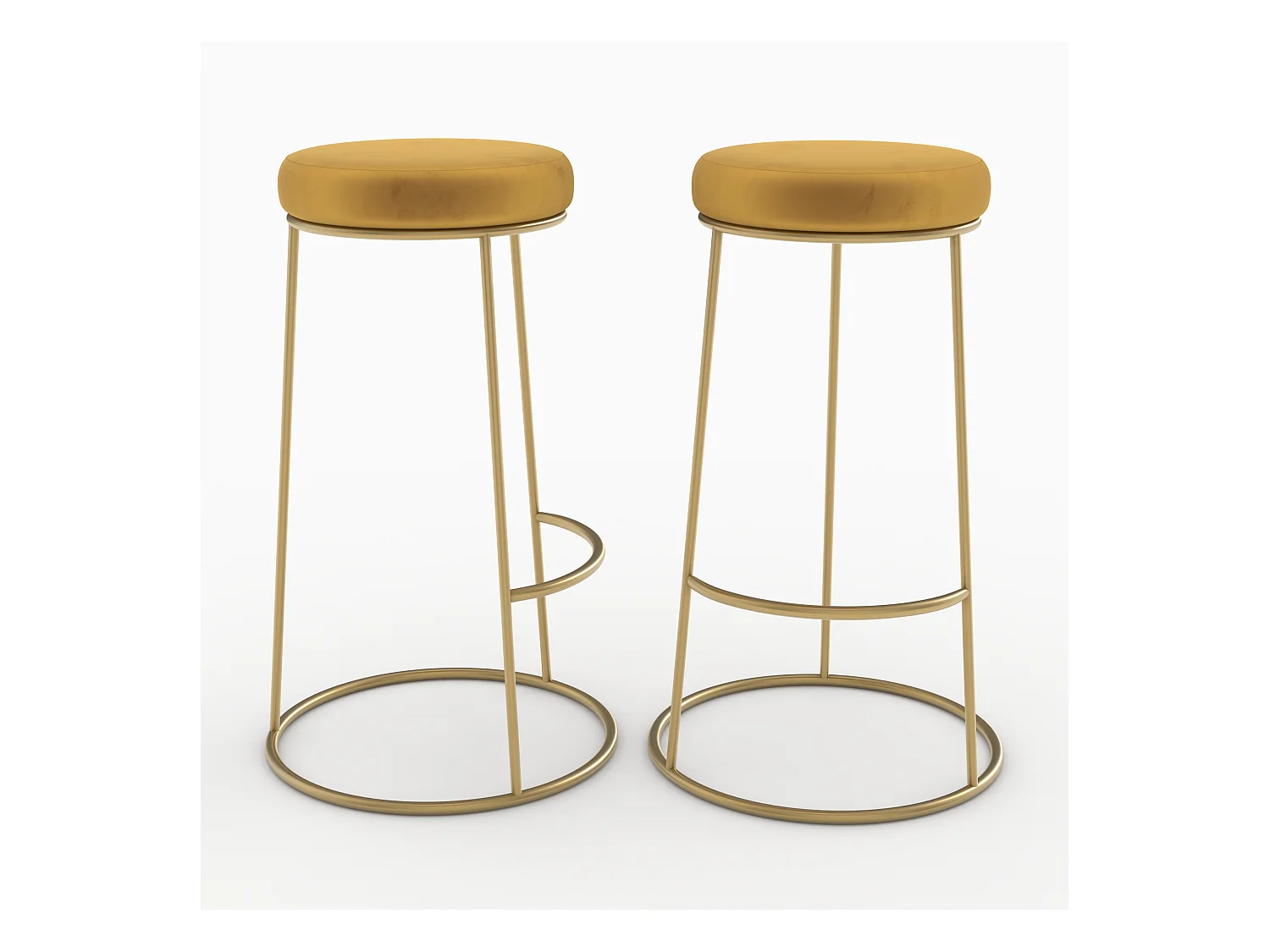 Lot de 2 tabourets de bar 73 cm en velours jaune curry - Kendal