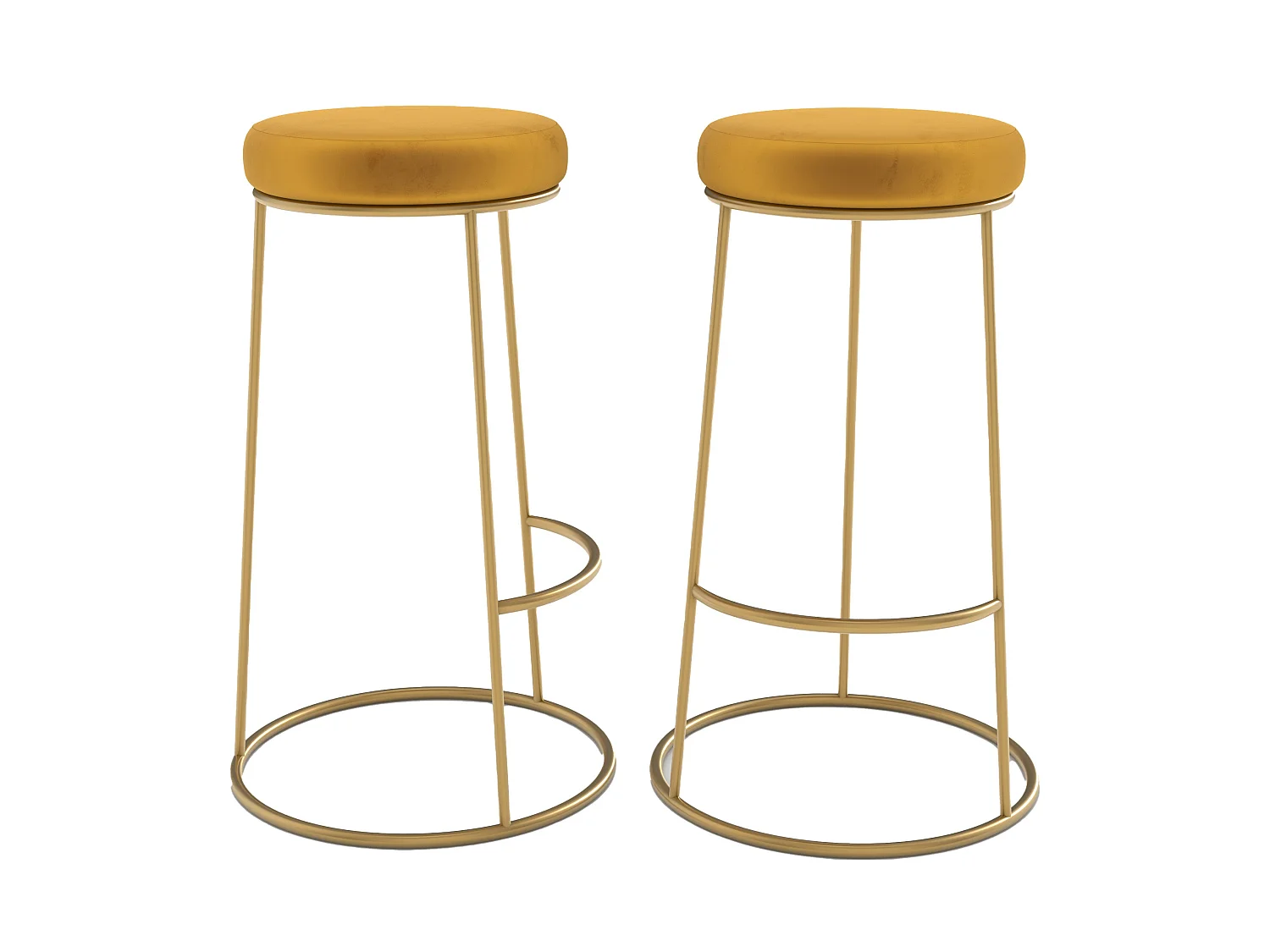 Lot de 2 tabourets de bar 73 cm en velours jaune curry - Kendal