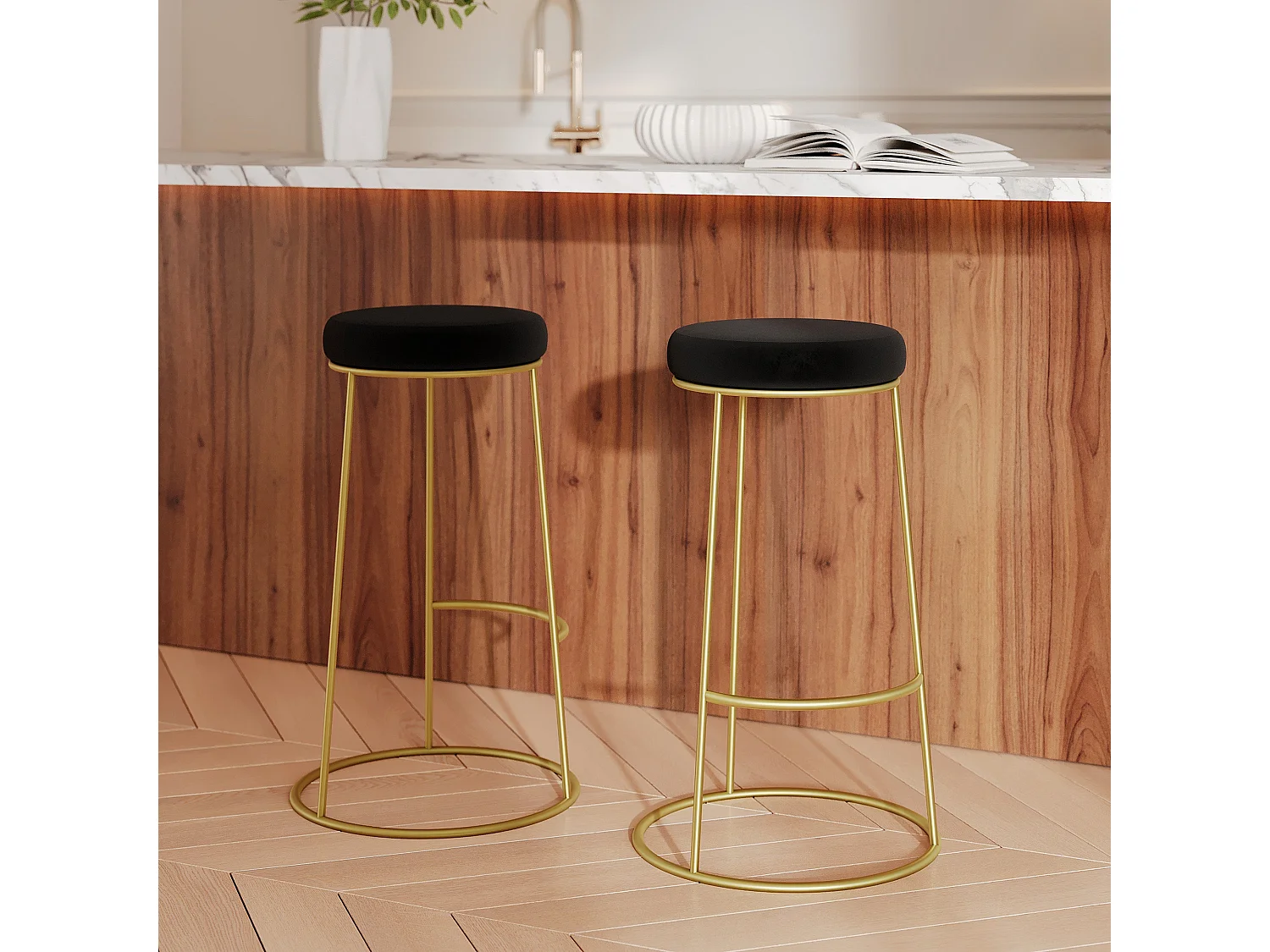 Set de 2 taburetes de bar 73 cm en terciopelo negro - Kendal