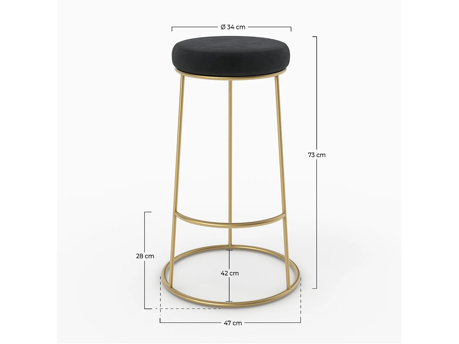 Lot de 2 tabourets de bar 73 cm en velours noir - Kendal