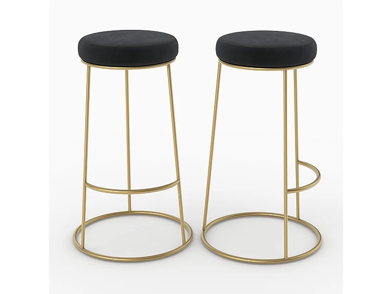 Set de 2 taburetes de bar 73 cm en terciopelo negro - Kendal