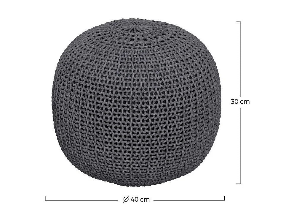Pouf tricot rond en coton gris foncé  D40 cm - Elisa