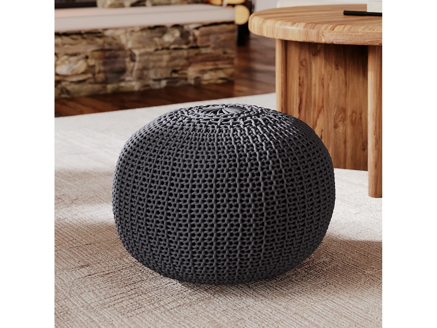 Puff redondo de punto de algodón verde D40 cm - Elisa