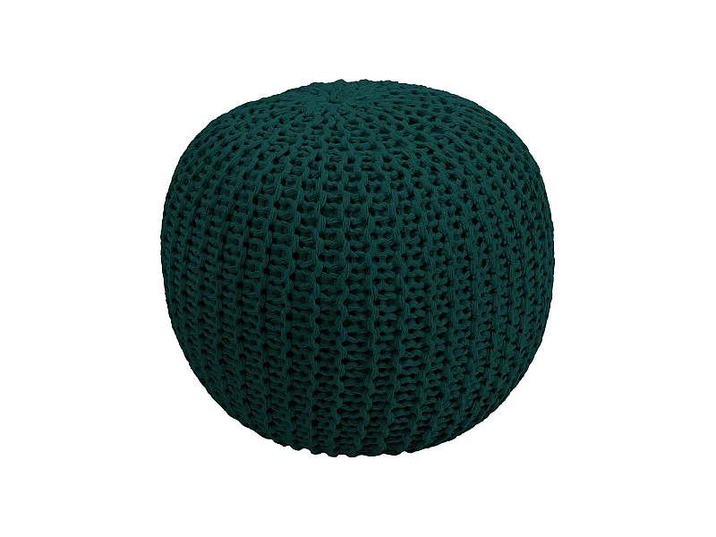 Pouf tricot rond en coton vert sapin D40 cm - Elisa
