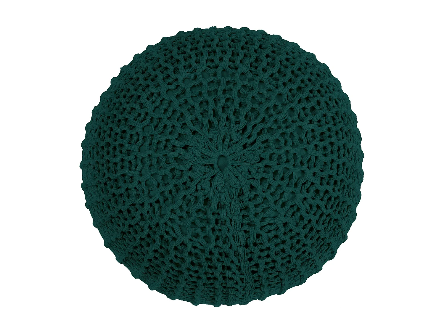 Pouf rotondo in maglia di cotone verde abete D40 cm - Elisa