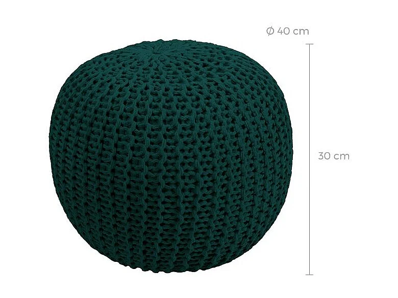 Puf de punto redondo de algodón verde pino de 40 cm de diámetro - Elisa
