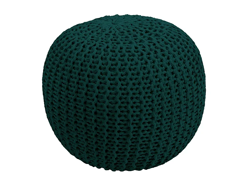 Pouf tricot rond en coton vert sapin D40 cm - Elisa