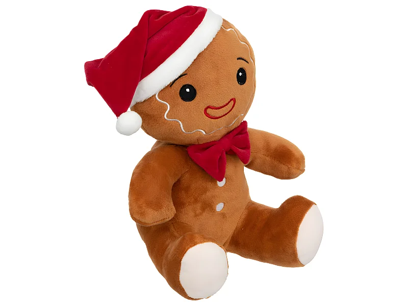 Déco de Noël Peluche Pain d'épice avec Bonnet de Père Noël H 25 cm