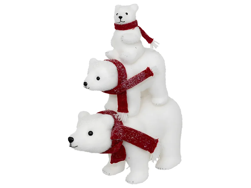 Déco de Noël Pyramide 3 Ours Blanc pailleté avec écharpe Rouge L 36 x H 43 cm