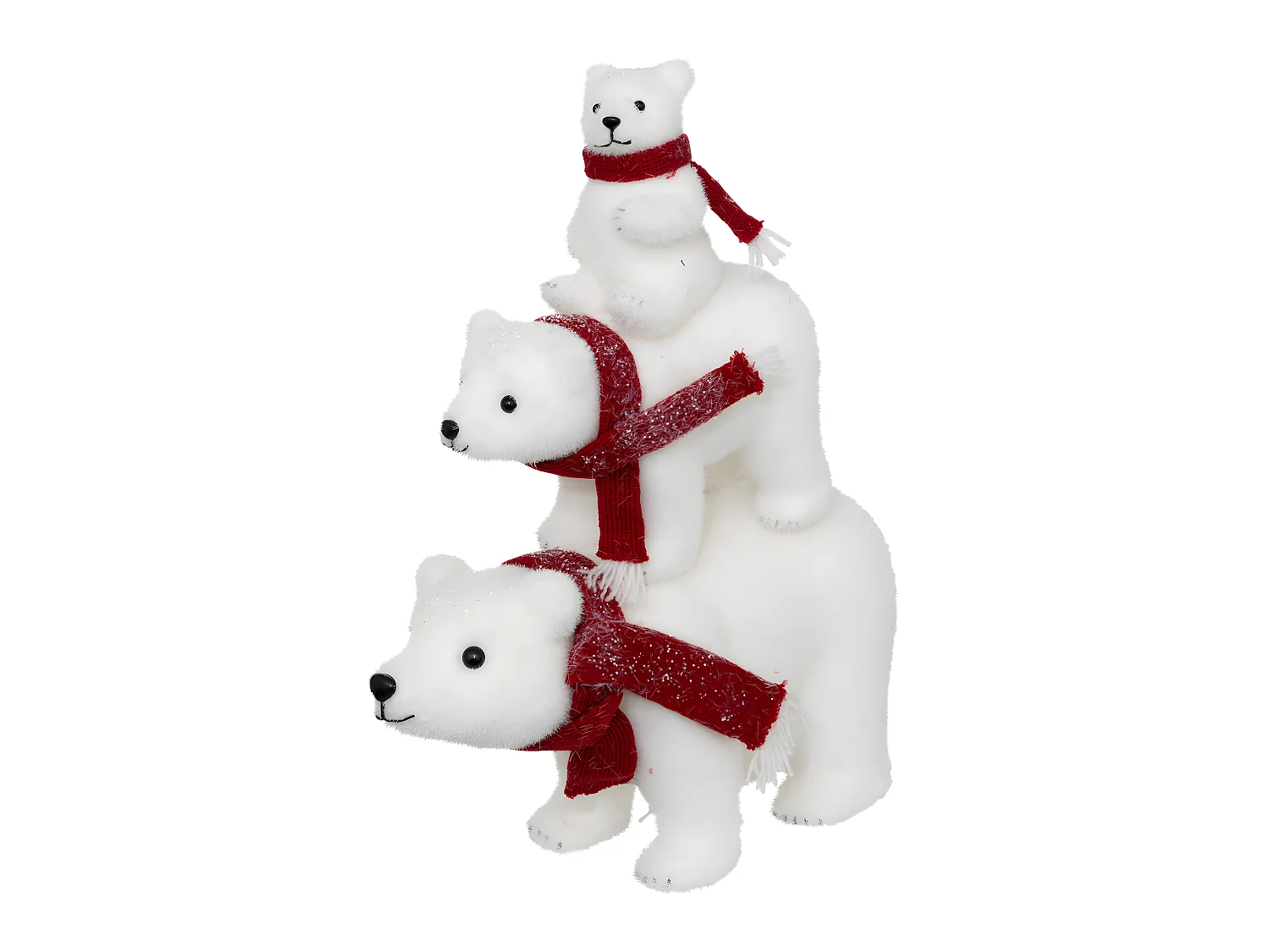 Déco de Noël Pyramide 3 Ours Blanc pailleté avec écharpe Rouge L 36 x H 43 cm