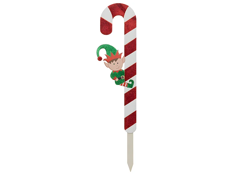 Déco de Noël Pancarte Sucre d'orge Blanc et Rouge avec Lutin H 70 cm