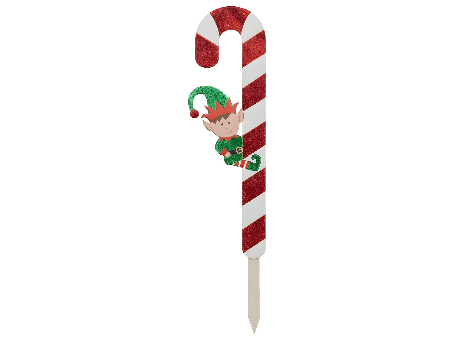 Déco de Noël Pancarte Sucre d'orge Blanc et Rouge avec Lutin H 70 cm