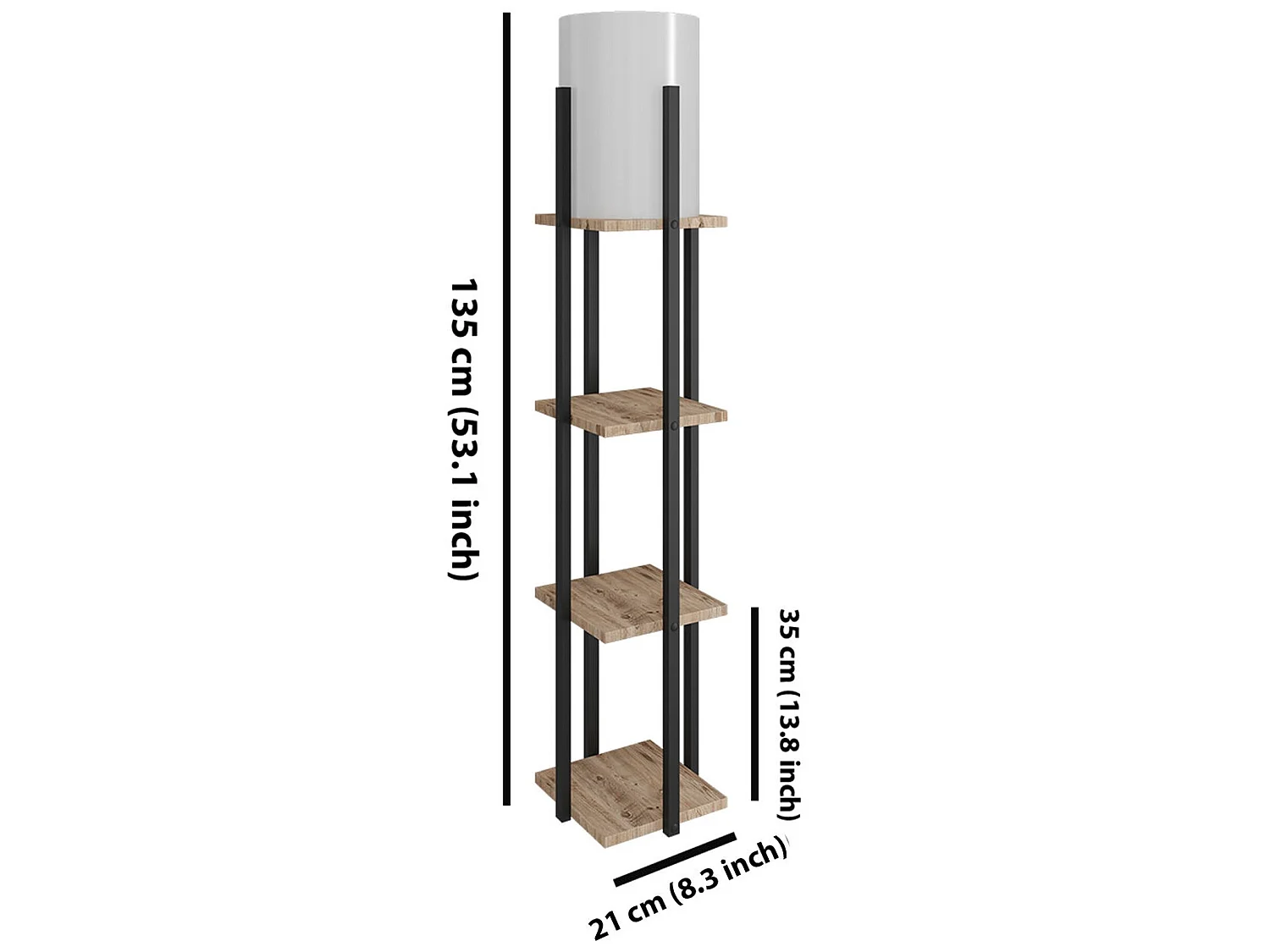 Lampe à pied avec planche de contreplaqué naturel, noir, 135cm, E27 max 45-60W