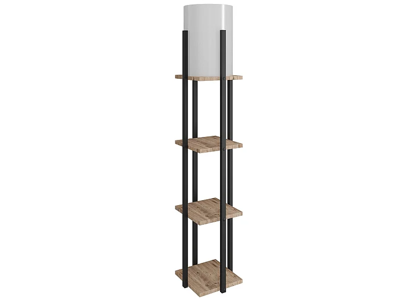 Lampe à pied avec planche de contreplaqué naturel, noir, 135cm, E27 max 45-60W