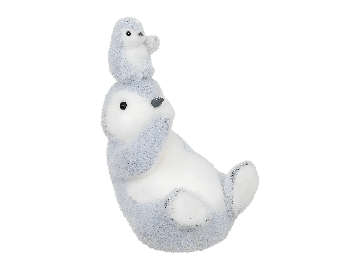 Déco de Noël Bébé Pingouin sur sa Maman Gris et Blanc L  18 x H 28 cm