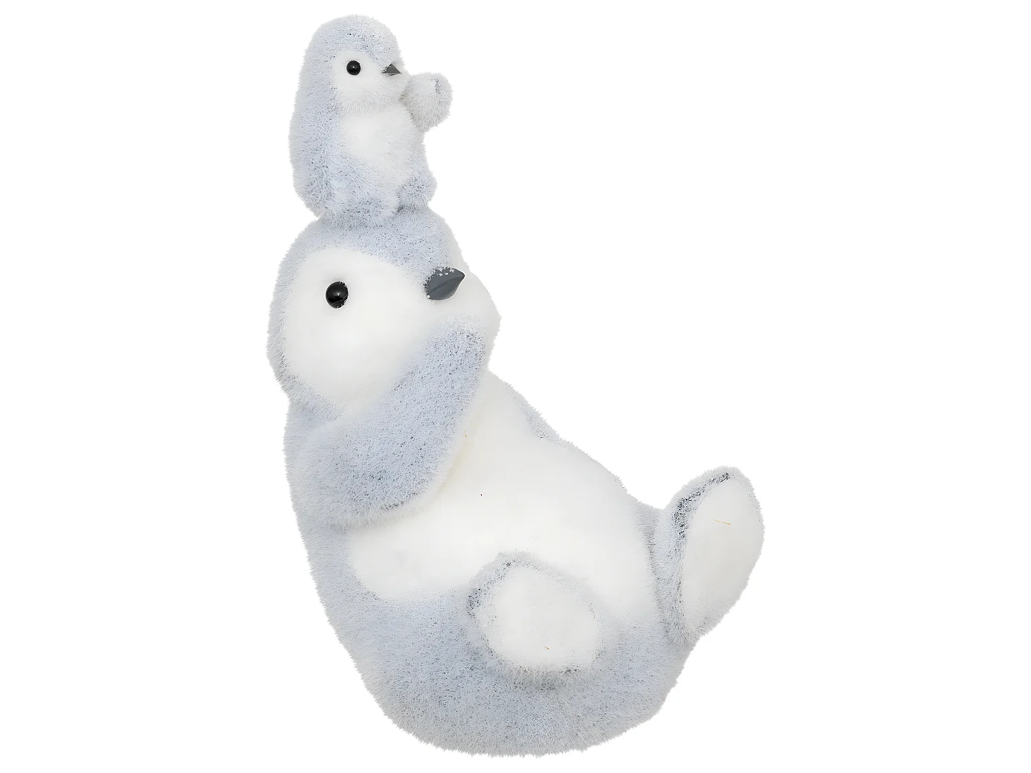 Déco de Noël Bébé Pingouin sur sa Maman Gris et Blanc L  18 x H 28 cm