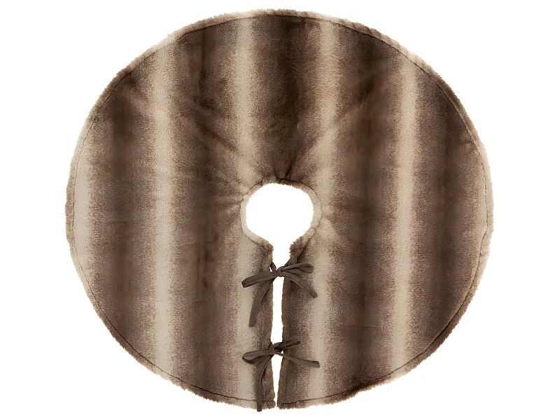 Déco de noël Tapis pour pied de Sapin en Fourrure Marron et Beige D 90 cm