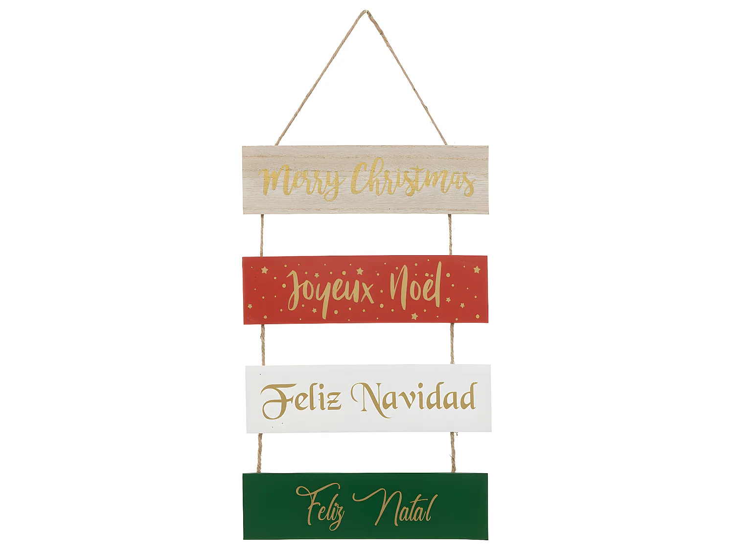 Déco de Noël Pancarte en Bois Joyeux Noël en plusieurs langues H 40 cm