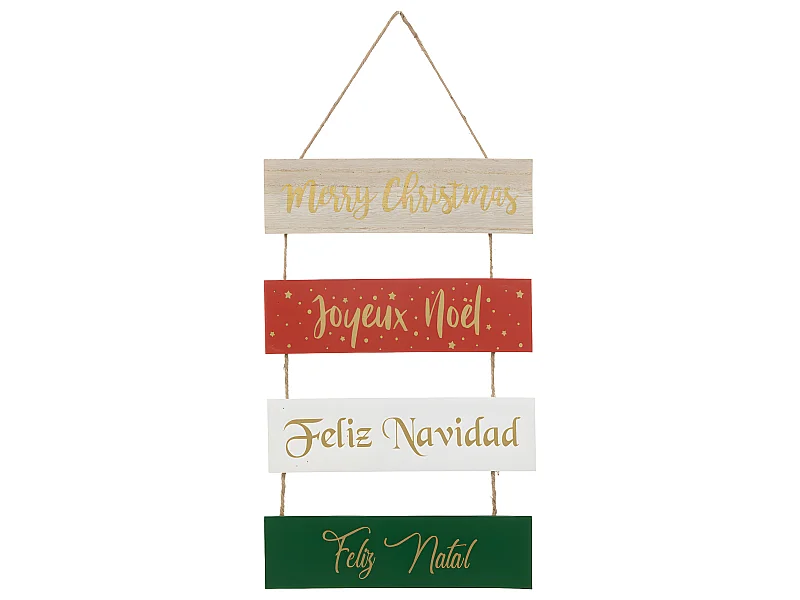 Déco de Noël Pancarte en Bois Joyeux Noël en plusieurs langues H 40 cm