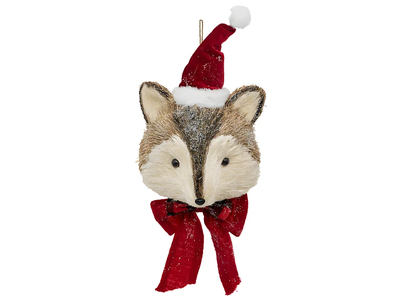 Suspension de Noël Renard avec Bonnet de Père Noël H 45 cm