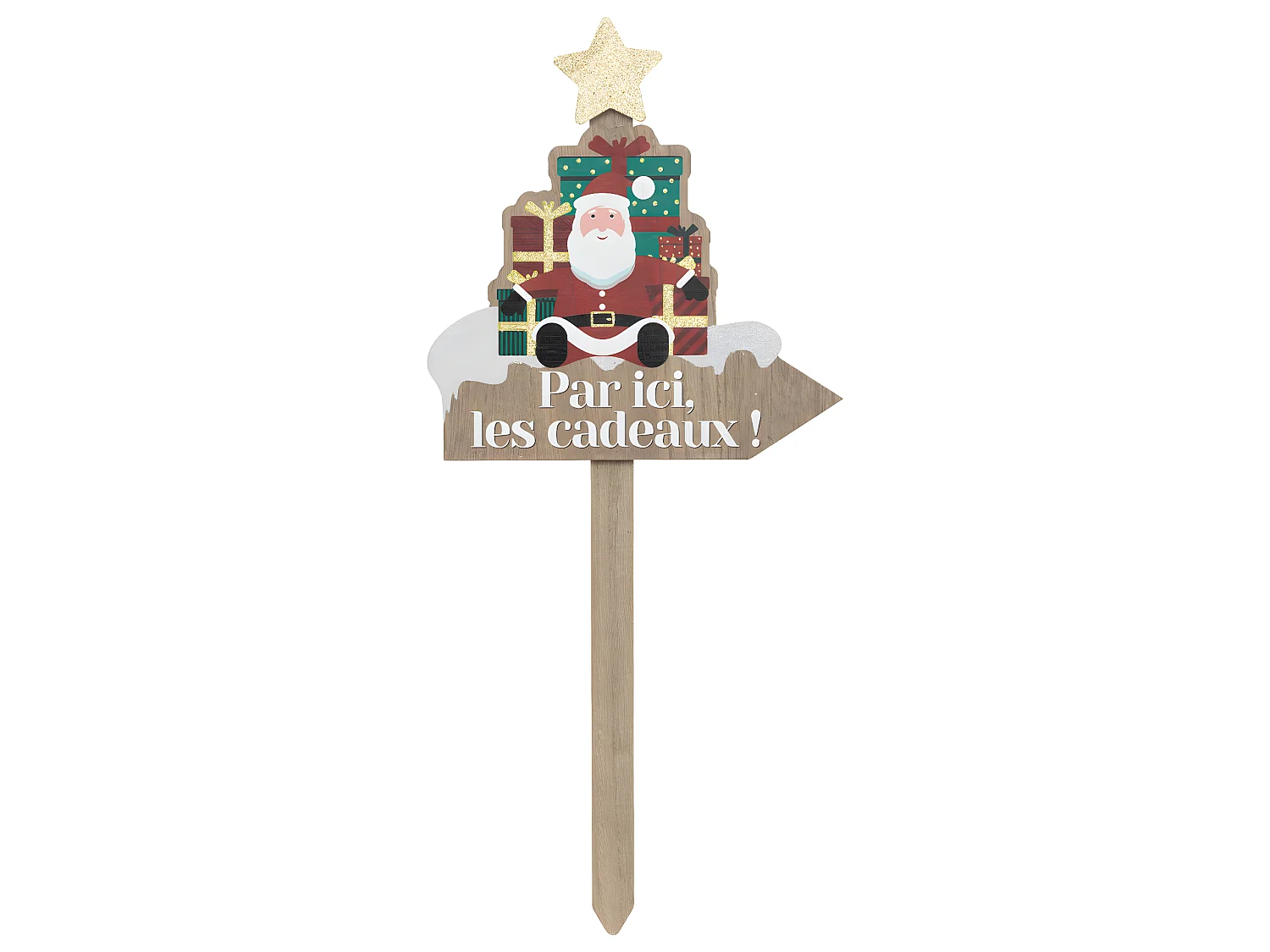 Pancarte Père Noël en Bois avec cadeaux et message H 60 cm