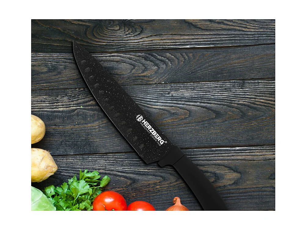 Ensemble de 8 couteaux en acier inoxydable avec support en acrylique - Marbre Noir Herzberg HG-MSN8BLM