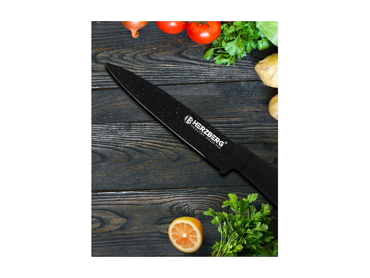 Ensemble de 8 couteaux en acier inoxydable avec support en acrylique - Marbre Noir Herzberg HG-MSN8BLM